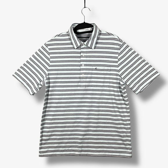Criquet Polo Shirt Mens L Blue Striped Pima Cotton Golf Stretch Preppy - Picture 1 of 7